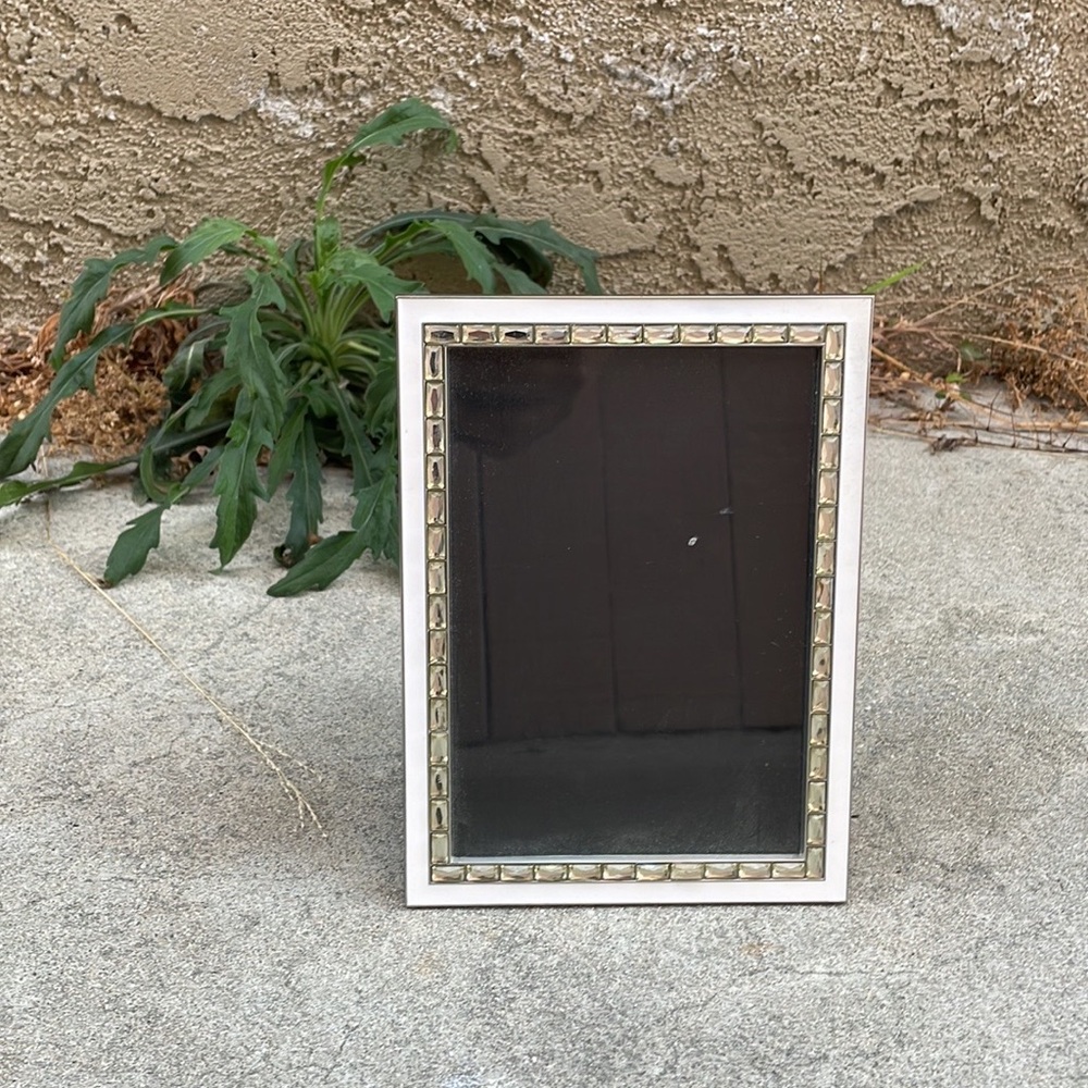 Vintage. Silver Metal , Gem Trim Border Picture Frame